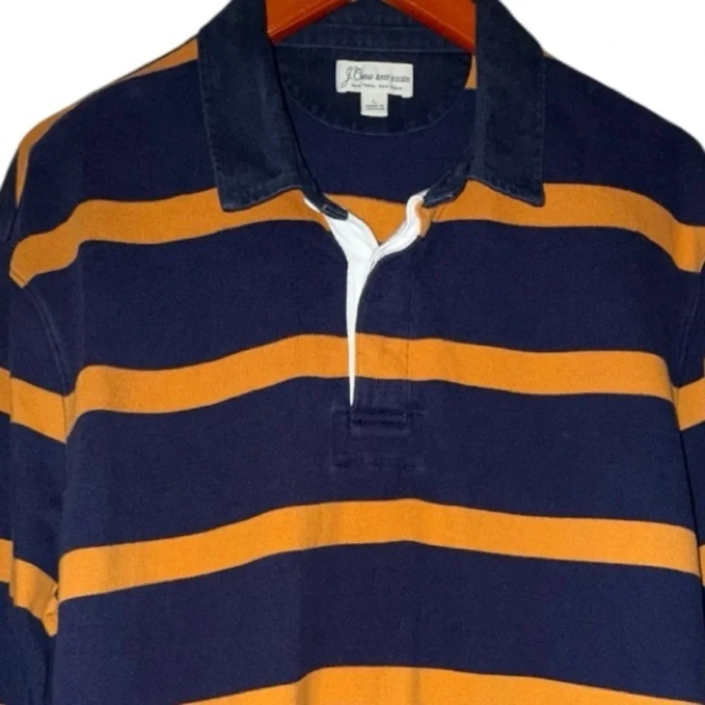 J. Crew Blue & Orange Stripe Preppy Academia Old Money Rugby Shirt Size L